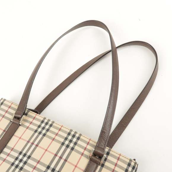 BURBERRY Canvas Leather Nova Plaid Tote Bag Beige Brown - Picture 7 of 16